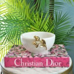 Dekoratif Beyaz Mermer Kase, Altın Nar Aplikli İkramlık