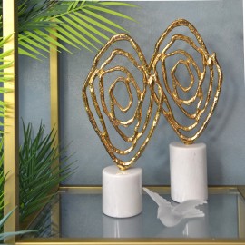 Sonsuzluk Dekor Obje - Altın & Beyaz Mermer Kaideli Dekoratif Aksesuar Set 