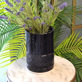 Kesme Cam Siyah Silindir Vazo