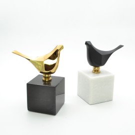 Siyah ve Altın Origami Kuş Siyah ve Beyaz Kaideli Aksesuar- 2 Renk Altın ve Siyah