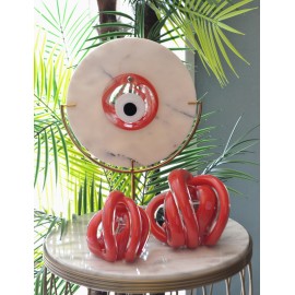 Kırmızı Üfleme Cam Soyut Dekoratif Obje- 2 Boy El Yapımı Cam Dekoratif Obje