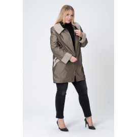 Plus Size - Büyük Beden Trençkot - Diz Üstü Saten Astarlı, Fermuarlı, Cepli Oversize Yeşil Curve Yağmurluk