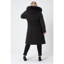 Tilki Kürklü İtalyan Moher Kaşmir Yün Kumaş Gusto Rahat Kalıp Oversize Kaban - TK01 Zümrüt Yeşil