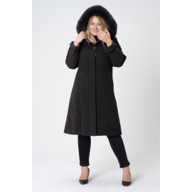 Tilki Kürklü İtalyan Moher Kaşmir Yün Kumaş Gusto Rahat Kalıp Oversize Kaban - TK01 Zümrüt Yeşil