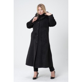 Kürklü Gusto Rahat Kalıp Gusto Oversize Kürklü İtalyan Moher Kaşmir Yün Manto - Antrasit Gri-TK02