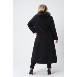 Kürklü Gusto Rahat Kalıp Gusto Oversize Kürklü İtalyan Moher Kaşmir Yün Manto - Antrasit Gri-TK02