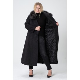 Kürklü Gusto Rahat Kalıp Gusto Oversize Kürklü İtalyan Moher Kaşmir Yün Manto - Antrasit Gri-TK02