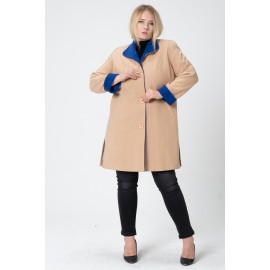 İtalyan Yün Kaşmir Büyük Beden Kaban - 2 Renk Detaylı- Kapanabilir Bebe Yaka (Kapama Hakim Yaka) - Katlamalı Kol - Punto Dikiş Detayı