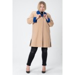 İtalyan Yün Kaşmir Büyük Beden Kaban - 2 Renk Detaylı- Kapanabilir Bebe Yaka (Kapama Hakim Yaka) - Katlamalı Kol - Punto Dikiş Detayı