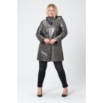 Plus Size - Büyük Beden Trençkot - Diz Üstü Saten Astarlı, Kapüşonlu, Cepli, Curve Oversize Antrasit Gri Yağmurluk