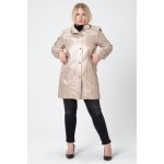 Plus Size - Büyük Beden Trençkot - Diz Üstü Saten Astarlı, Kapüşonlu, Cepli, Curve Oversize Bej - Krem Yağmurluk