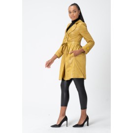 Twist Trençkot - Bebe Yaka - Bel Büzgülü - Kemerlii - Saten Astarlı Yağmurluk - Y098-404 Sarı