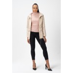 Kadın Büzgülü Kapüşonlu Saten Astarlı Metal Aksesuarlı Cepli Yağmurluk - Trençkot - KN1 Krem Bej