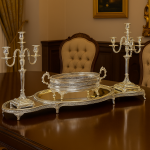 Gümüş Jardinyer Aynalı Set, Gondol, Gümüş Ayna, Gümüş Şamdan - Şamdan Seti