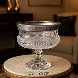 Frigya Gümüş Kristal Cam Çiçeklik, Gondol , 925 Ayar Gümüş İşleme Dekor