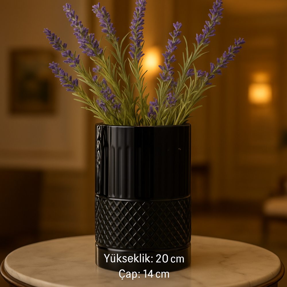 Kesme Cam Siyah Silindir Vazo
