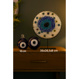  Nazar Boncuğu Tasarım Obje - Mavi Tılsım Dekoratif Duvar Süsü , Masa Üzeri Sıcak Cam Obje