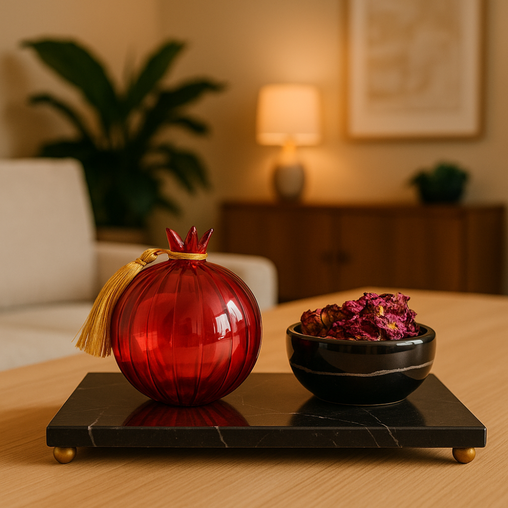 Bereket Nar Obje - Bektaşi Üfleme Cam, Pembe Cam Obje - Bolluk Bereket Simgesi Dekoratif Obje / Kağıt Ağırlığı 