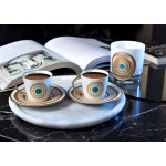 Güneş Nazar Kahve Seti - 2li Altın Turkuaz Set ve su bardğı 