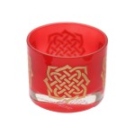 Saadet Düğümü Motifli, Kırmızı Cam T-Light & Lokumluk , İkramlık  - Altın & Kırmızı 
