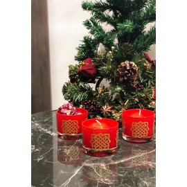Saadet Düğümü Motifli, Kırmızı Cam T-Light & Lokumluk , İkramlık  - Altın & Kırmızı 