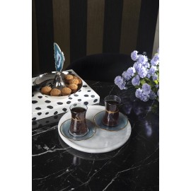 Rumi 2 li Çay Seti -  Altın Dekorlu Geleneksel Çay Bardağı Takımı  , El İmalatı 120 Ml Çay Bardağı