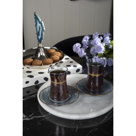 Rumi 2 li Çay Seti -  Altın Dekorlu Geleneksel Çay Bardağı Takımı  , El İmalatı 120 Ml Çay Bardağı