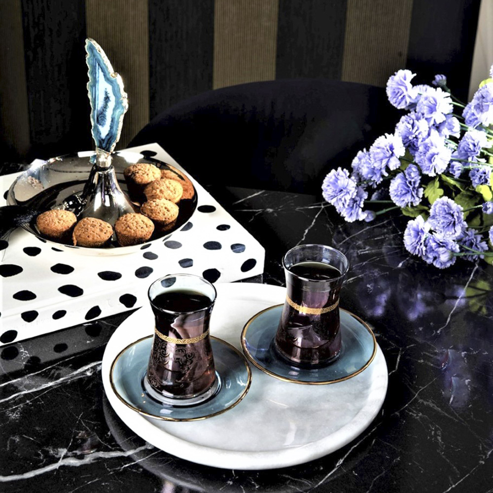 Rumi 2 li Çay Seti -  Altın Dekorlu Geleneksel Çay Bardağı Takımı  , El İmalatı 120 Ml Çay Bardağı